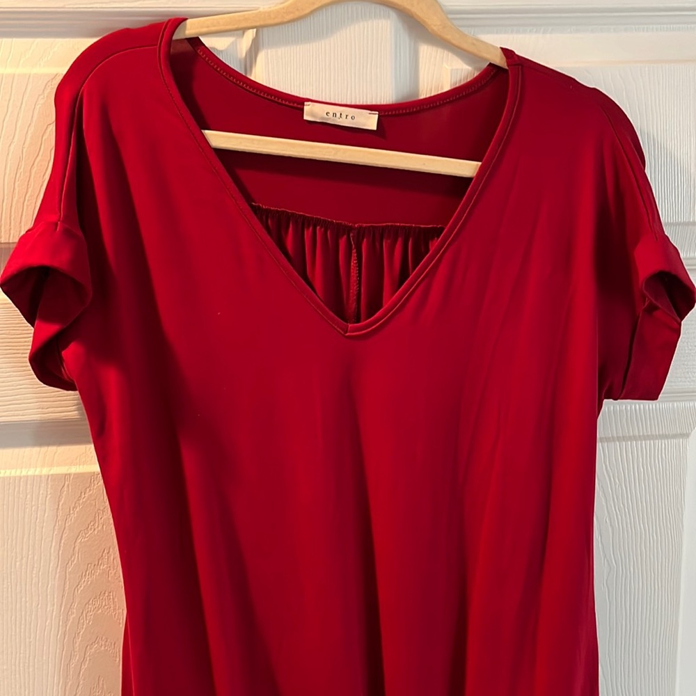 Super Soft Red V-Neck Dress with Pockets